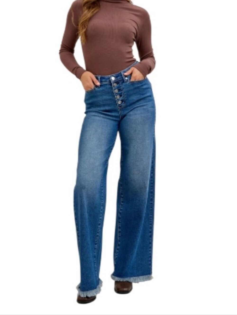 Judy Blue Column High-Rise Wide Leg Button-Fly Fray Hem Jeans-NWT
